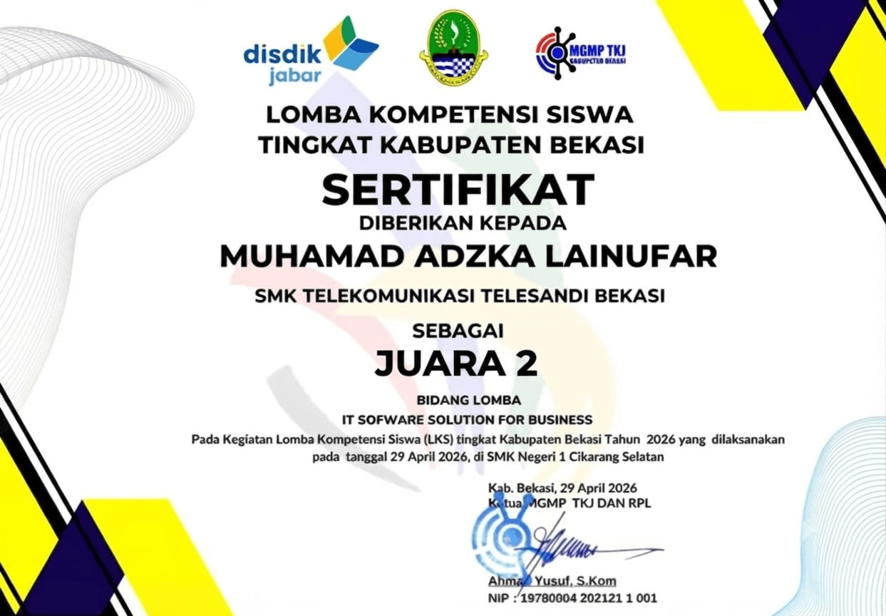 2nd Place - IT Software Solutions for Business, LKS Bekasi Regency